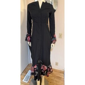 Annah Hariri Stunning Button up Black & Floral Modest Bell Sleeve Maxi Dress 4